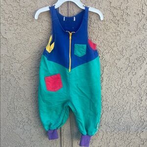 Vintage Gymboree Overalls Blue and Red Baby Pants Color Block  Sz 12/18M